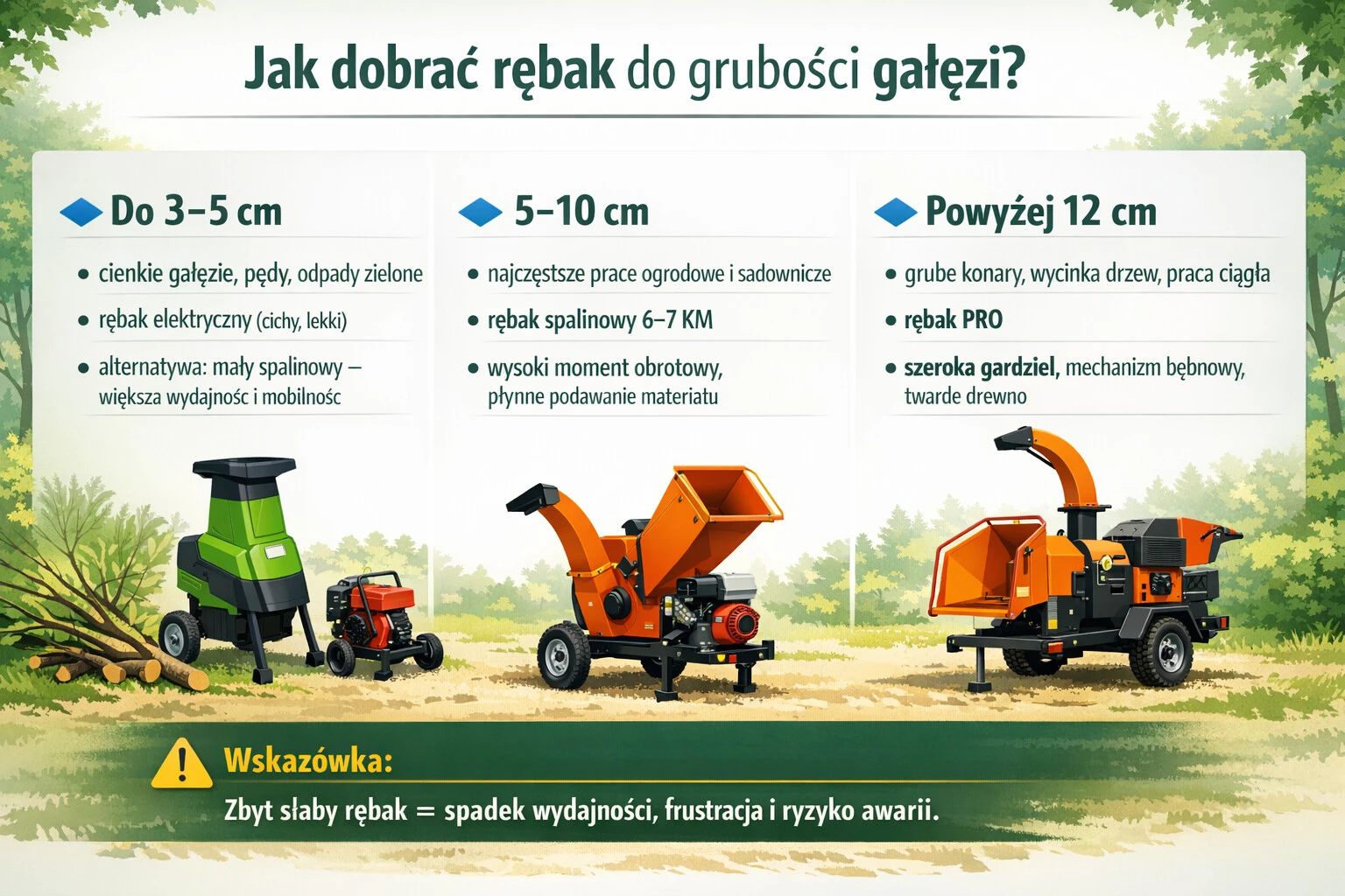 Jak dobrać rębak do grubości gałęzi?