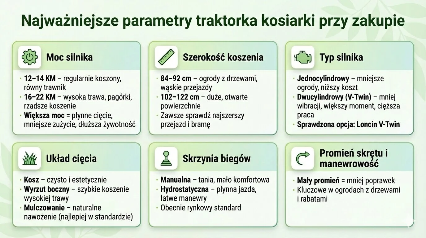 Najważniejsze parametry traktorka kosiarki przy zakupie