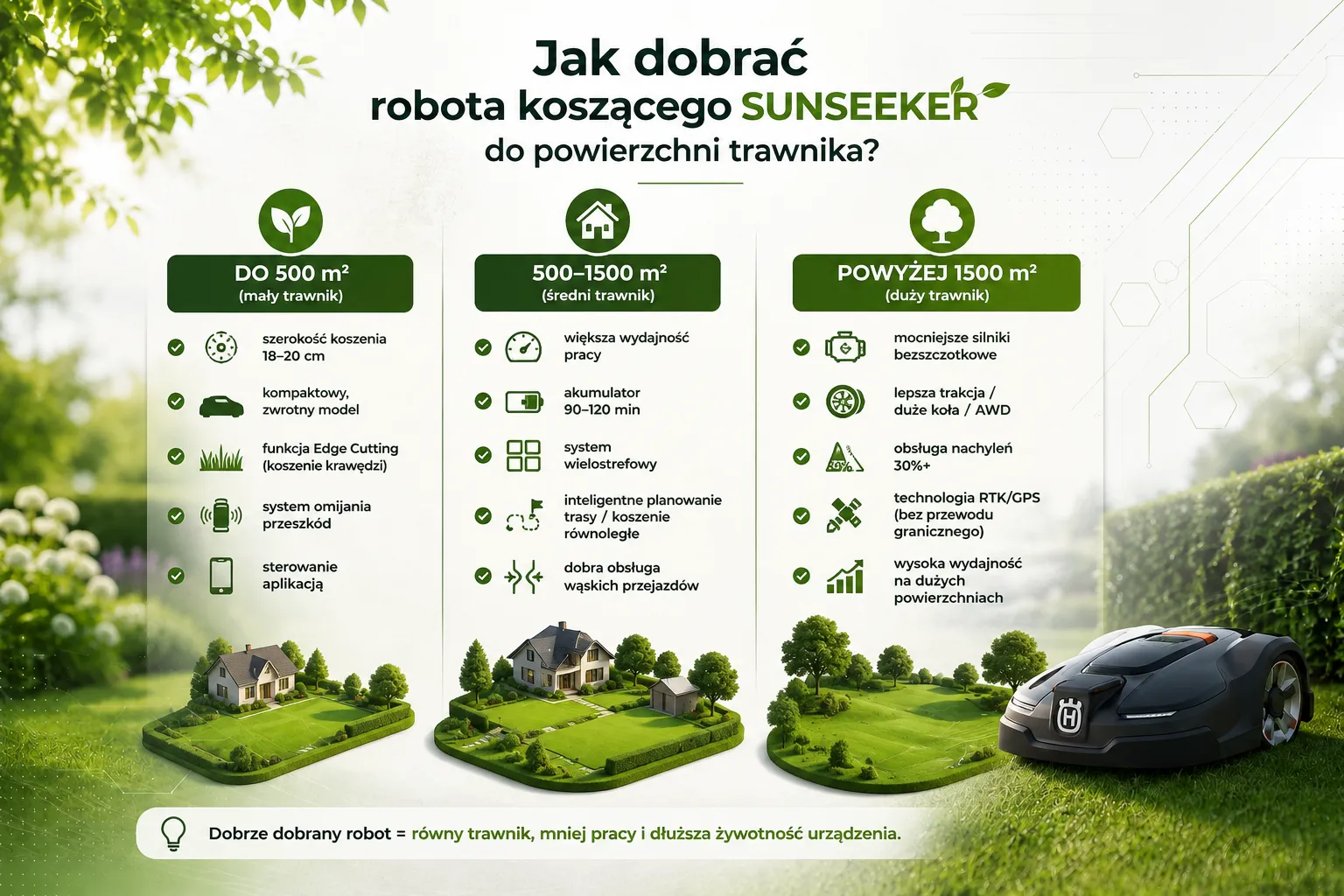 Jak dobrać robota koszącego SUNSEEKER do powierzchni trawnika?