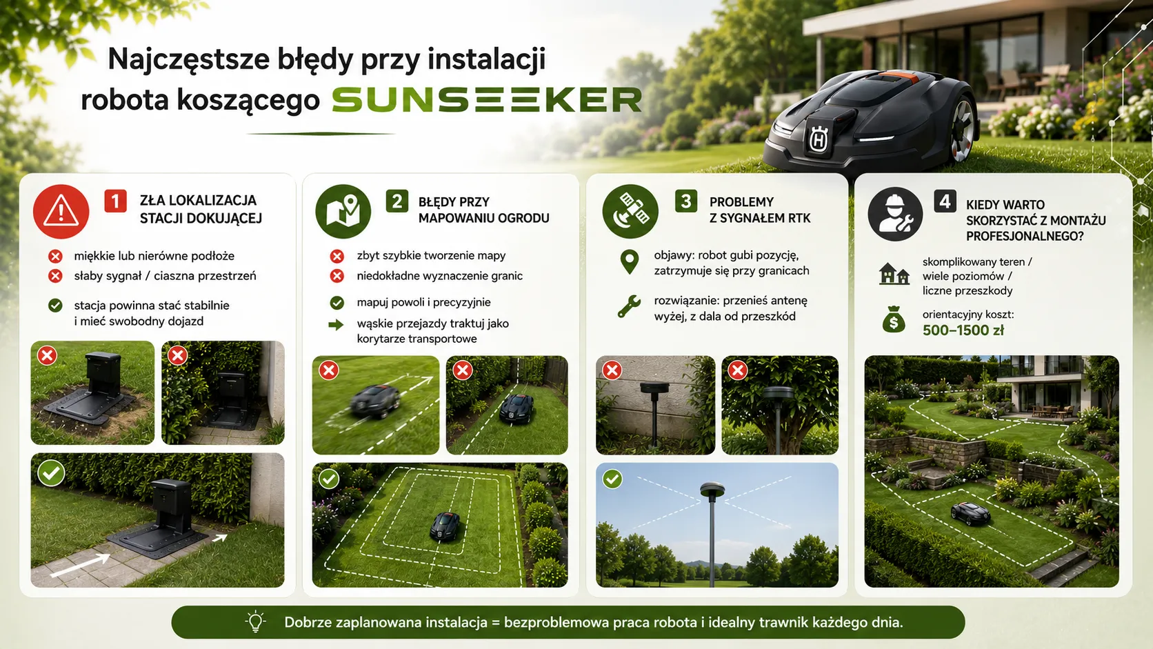 Najczęstsze błędy podczas instalacji robota koszącego Sunseeker