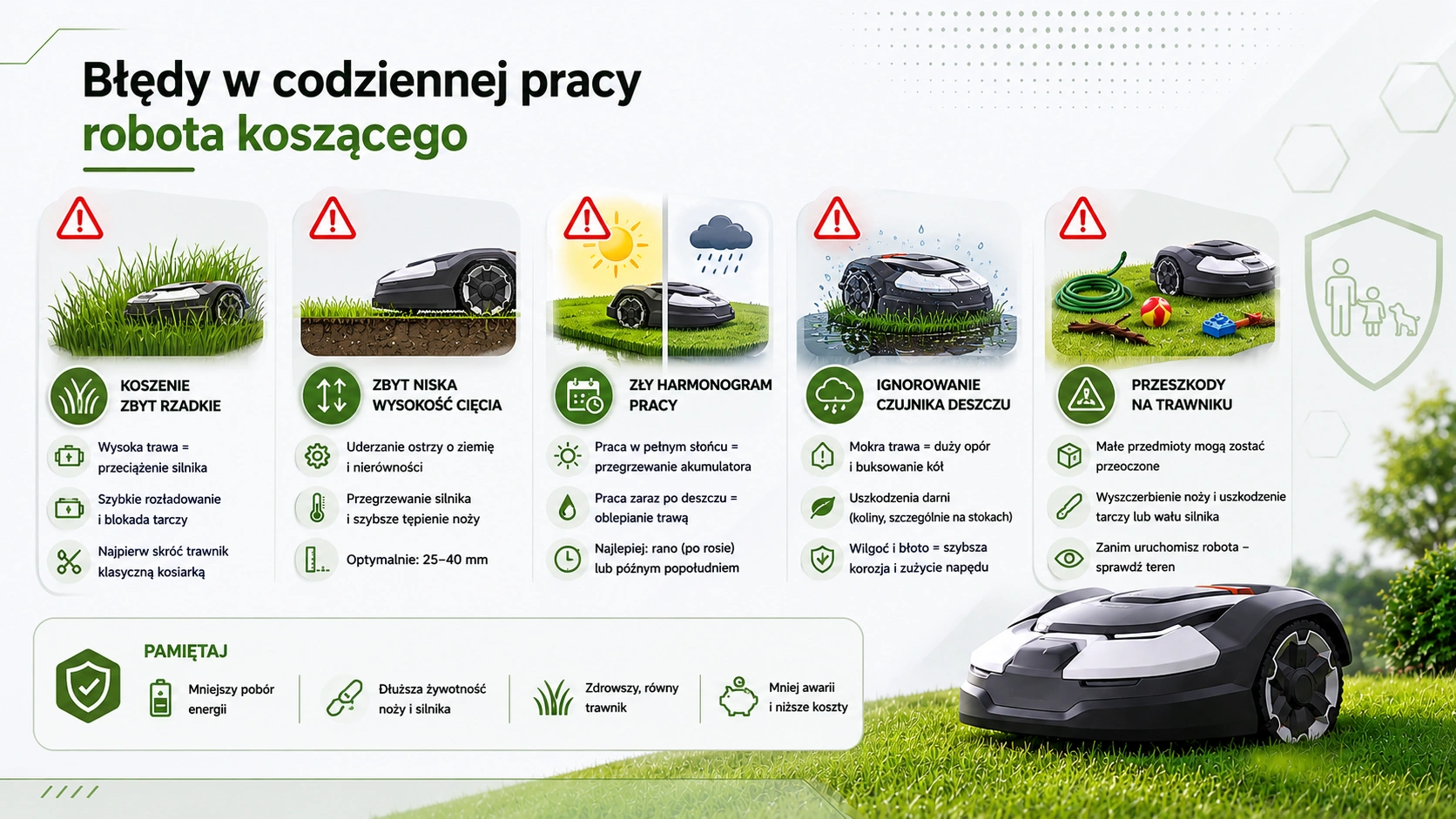 Błędy w codziennej pracy robota koszącego