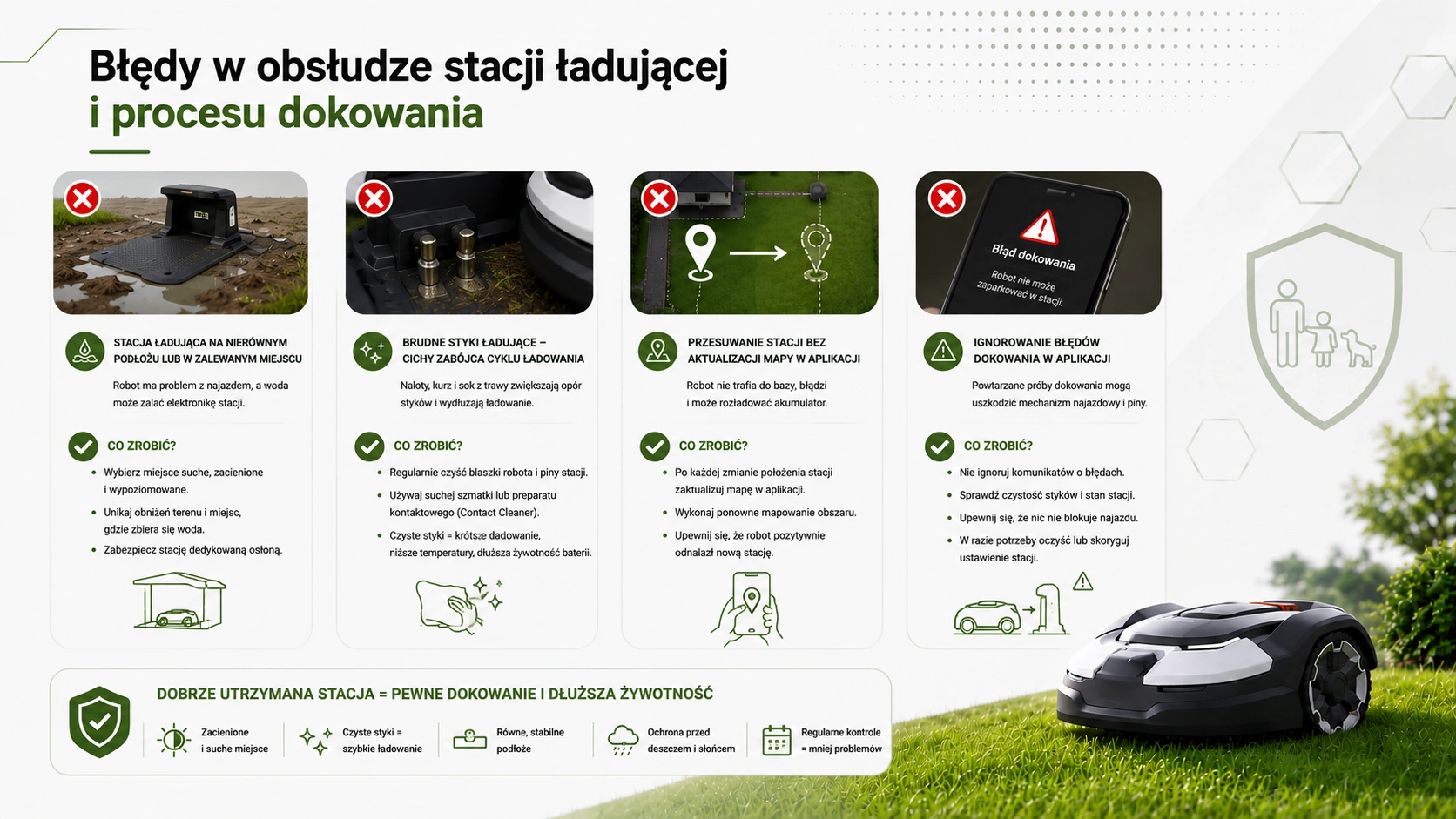 Błędy w obsłudze stacji ładującej i procesu dokowania