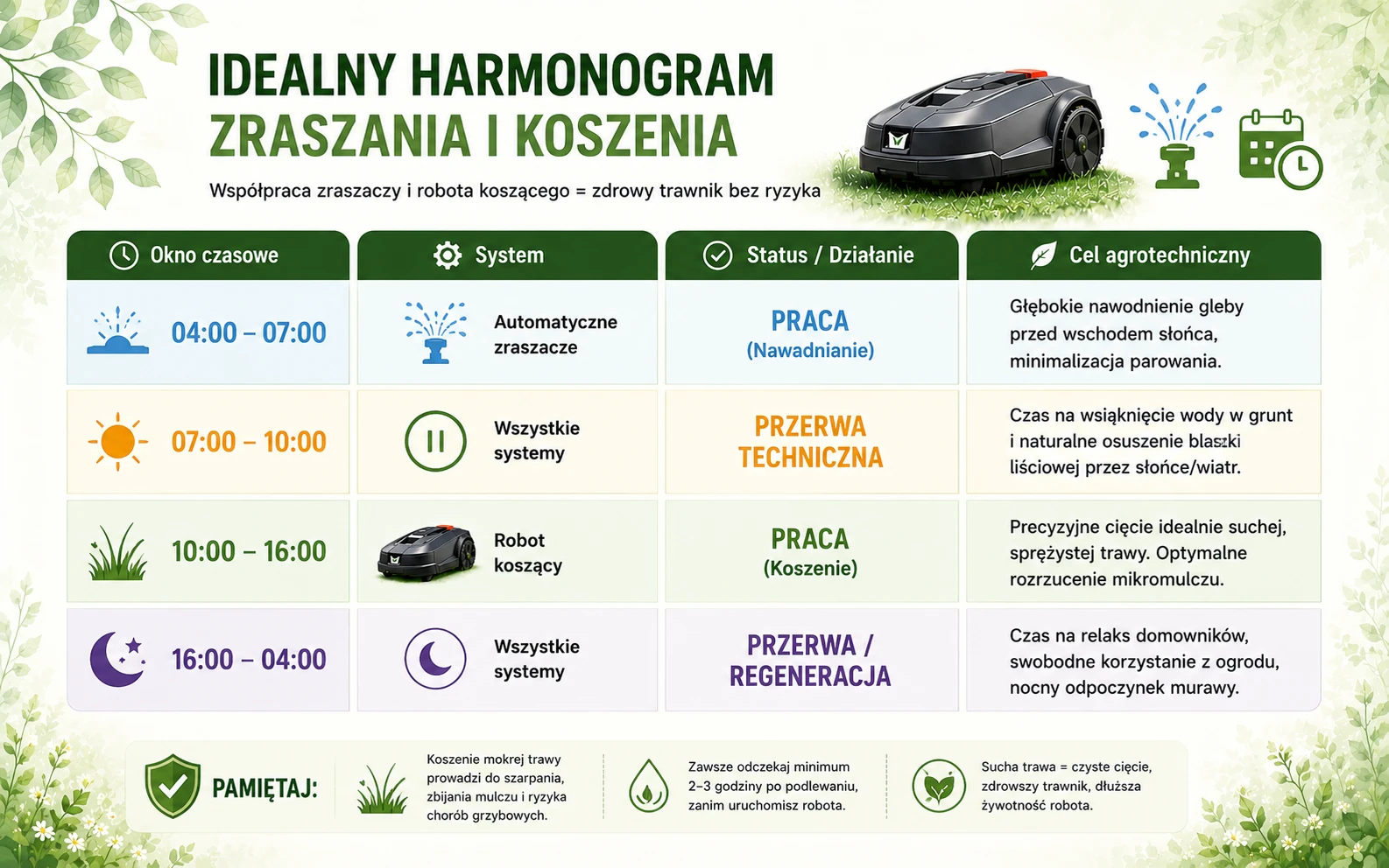 Idealny harmonogram zraszania i koszenia