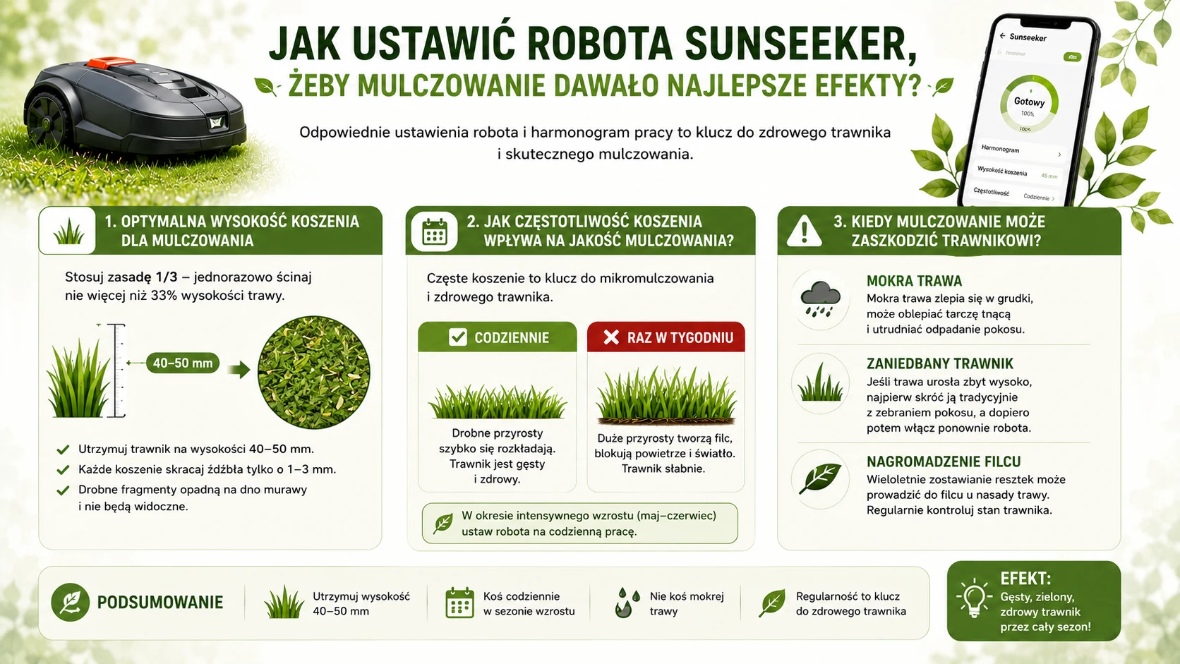 Jak ustawić robota Sunseeker, żeby mulczowanie dawało najlepsze efekty?