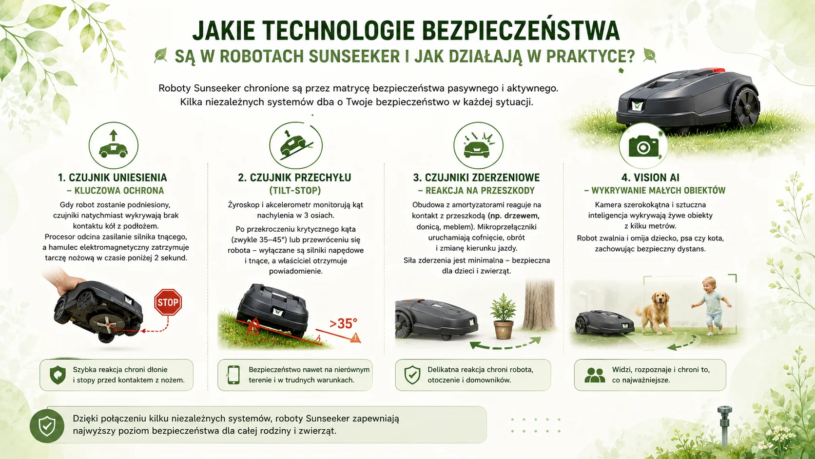 Jakie technologie bezpieczeństwa są w robotach Sunseeker i jak działają w praktyce?