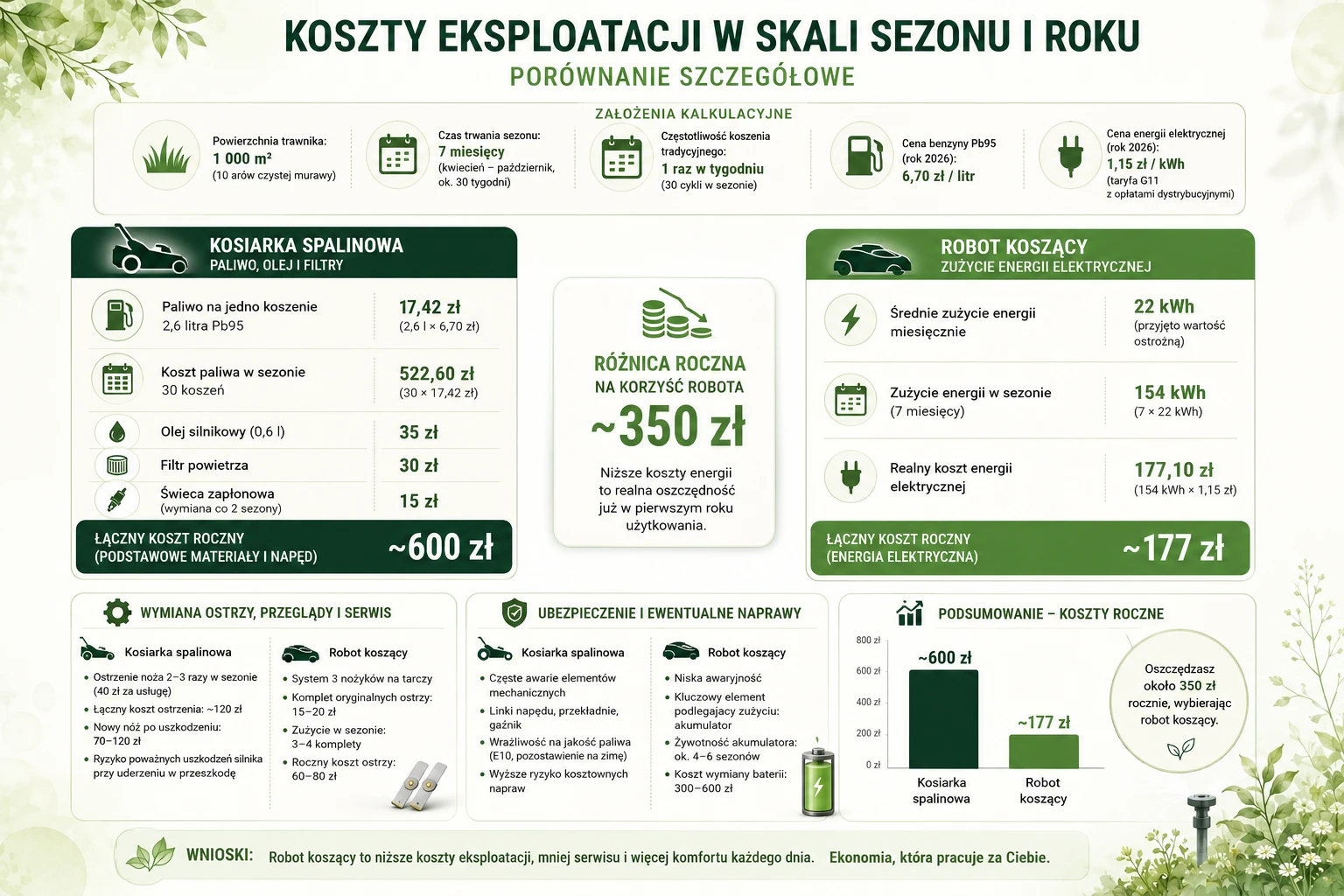 Koszty eksploatacji w skali sezonu i roku – porównanie szczegółowe