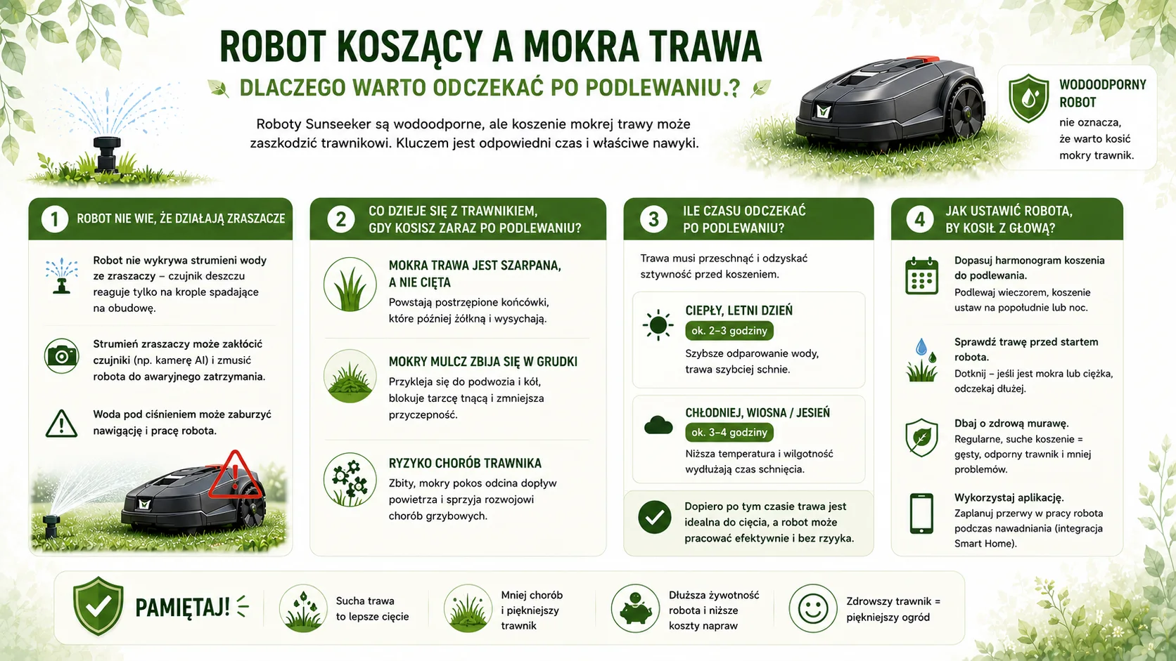 Robot koszący a mokra trawa - dlaczego warto odczekać po podlewaniu?