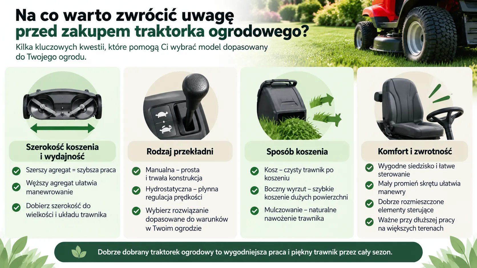 Na co zwrócić uwagę przed zakupem traktorka ogrodowego?