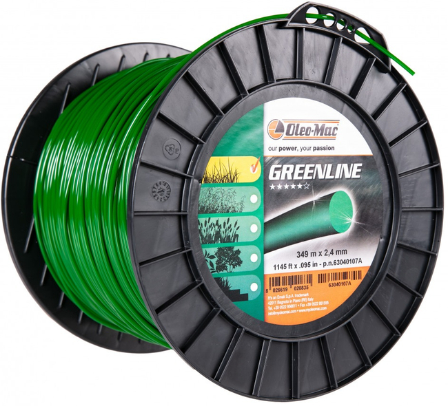 OLEO-MAC Green Line cutting line 2,4mm / 349 m. FOR SCYTHE ROUND PROFILE , SPOOL 63040107 - OFFICIAL DISTRIBUTOR - AUTHORIZED OLEO MAC DEALER