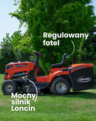 TRAKTOR GRASS GR102H TRAKTOREK OGRODOWY DO TRAWY Z TYLNYM WYRZUTEM KOSIARKA SAMOJEZDNA SPALINOWA DO TRAWY HYDROSTAT 102cm Loncin 452