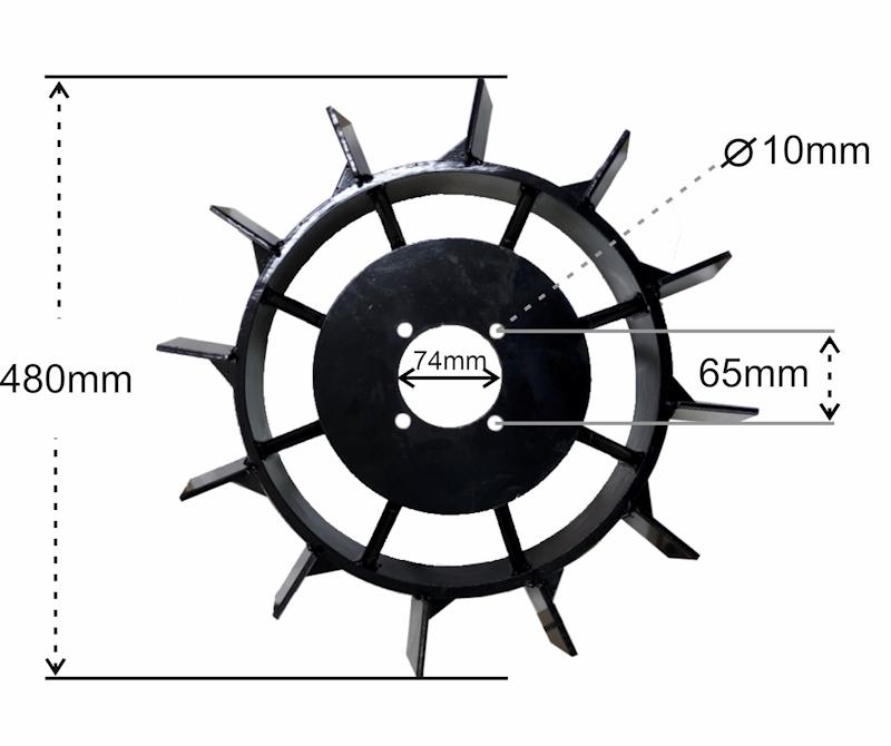 MASTERCUT MC370-16 koła łopatkowe metalowe żelazne – wymiary i rozstaw otworów montażowych