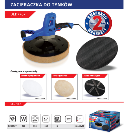 DEDRA DED7767 ZACIERACZKA TYNKARSKA DO TYNKÓW BETONU ŚCIAN TARCZA 400mm 710 EWIMAX - OFICJALNY DYSTRYBUTOR - AUTORYZOWANY DEALER DEDRA