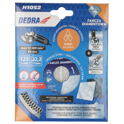 DEDRA H1052 Tarcza diamentowa 125mm romby tnąco-szlifująca do gresu betonu kamienia