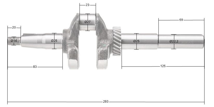 Wał korbowy Rato RV225 22.2 mm – rysunek z wymiarami
