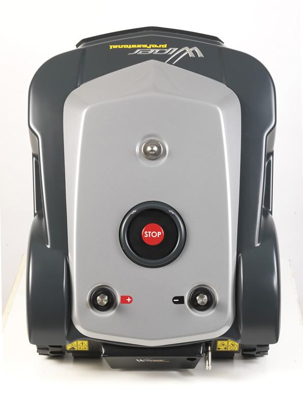 Wiper P70S – widok z góry, ergonomia i przycisk STOP