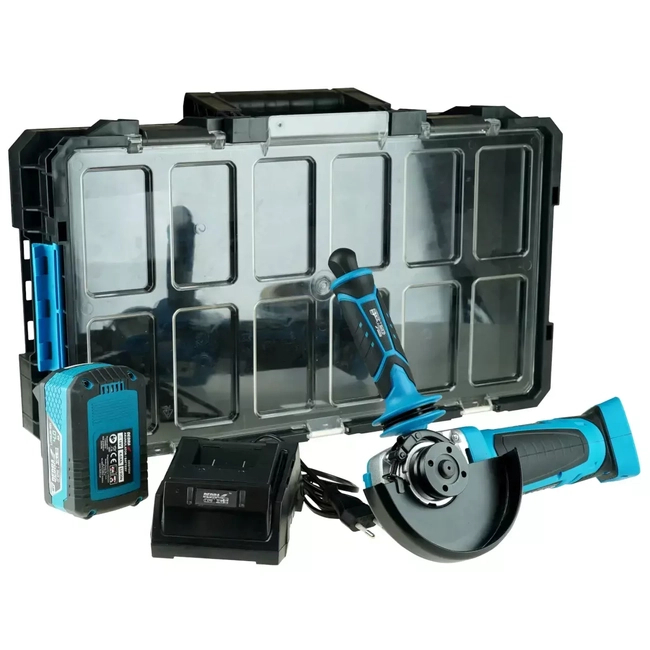 DEDRA SAS+ALL TOOL KIT, ANGLE GRINDER DED7050, 4AH BATTERY DED7034, CHARGER DED7038, SPONGE BOX N0303G