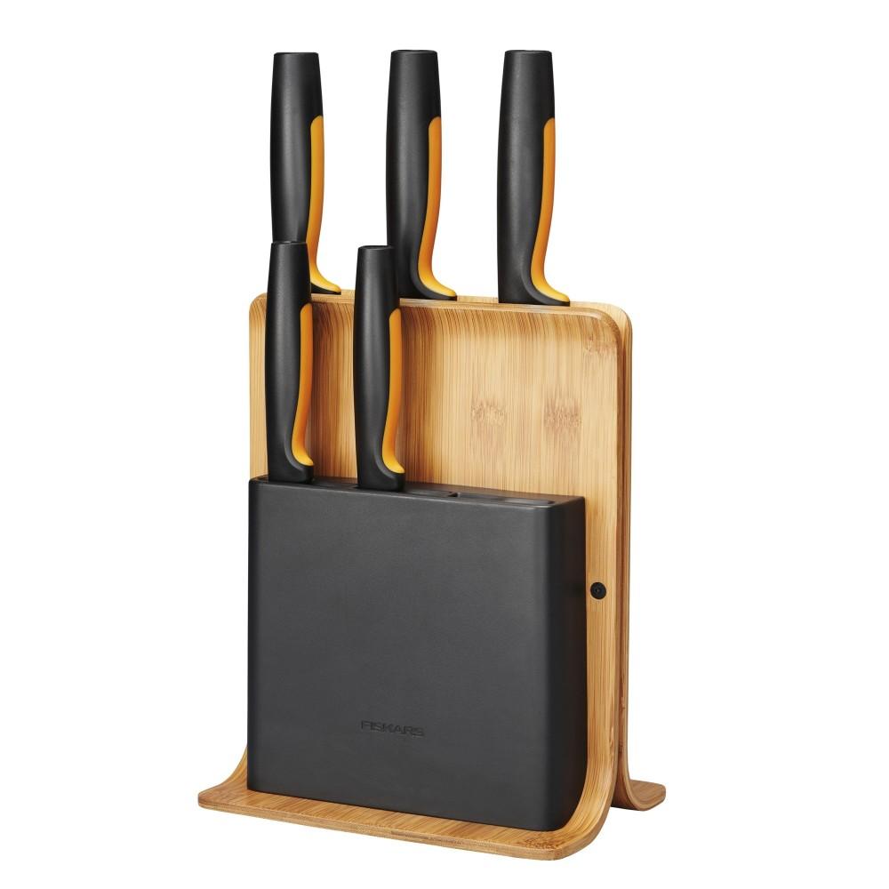 Fiskars Functional Form 1057552 zestaw 5 noży kuchennych w bloku bambusowym
