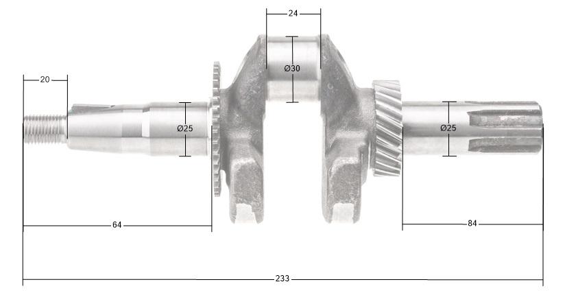 Wał korbowy Rato R210 – wymiary referencyjne czopów i długości