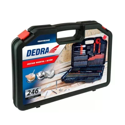 SET OF DRILL BITS, SCREWDRIVER BITS, BITS DEDRA 18A11S246 246PCS. FOR WOOD, METAL, CONCRETE, WOOD HOLE SAWS, DRILL BIT, HANDY CARRYING CASE