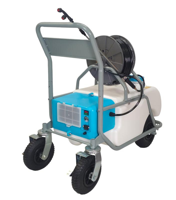 MASTERCUT KF-60-C2 OPRYSKIWACZ WÓZKOWY ELEKTRYCZNY AKUMULATOROWY JEZDNY TACZKOWY WÓZKOWY NA KOŁACH 60L 12V 12AH