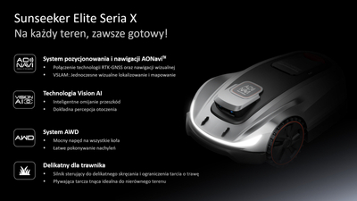 Sunseeker X3 Elite RTK Robot Koszący Bezprzewodowy C-MOW 800 m² GPS Vision AI