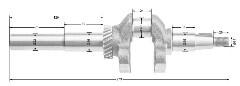 Wał korbowy Loncin LC1P65FE-3 EURO V 130290662-0001 - widok z wymiarami
