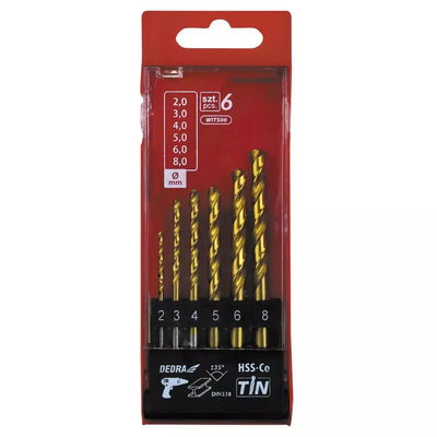Sada 6ks vrtáků do kovu HSS+kobalt+TiN, 135°