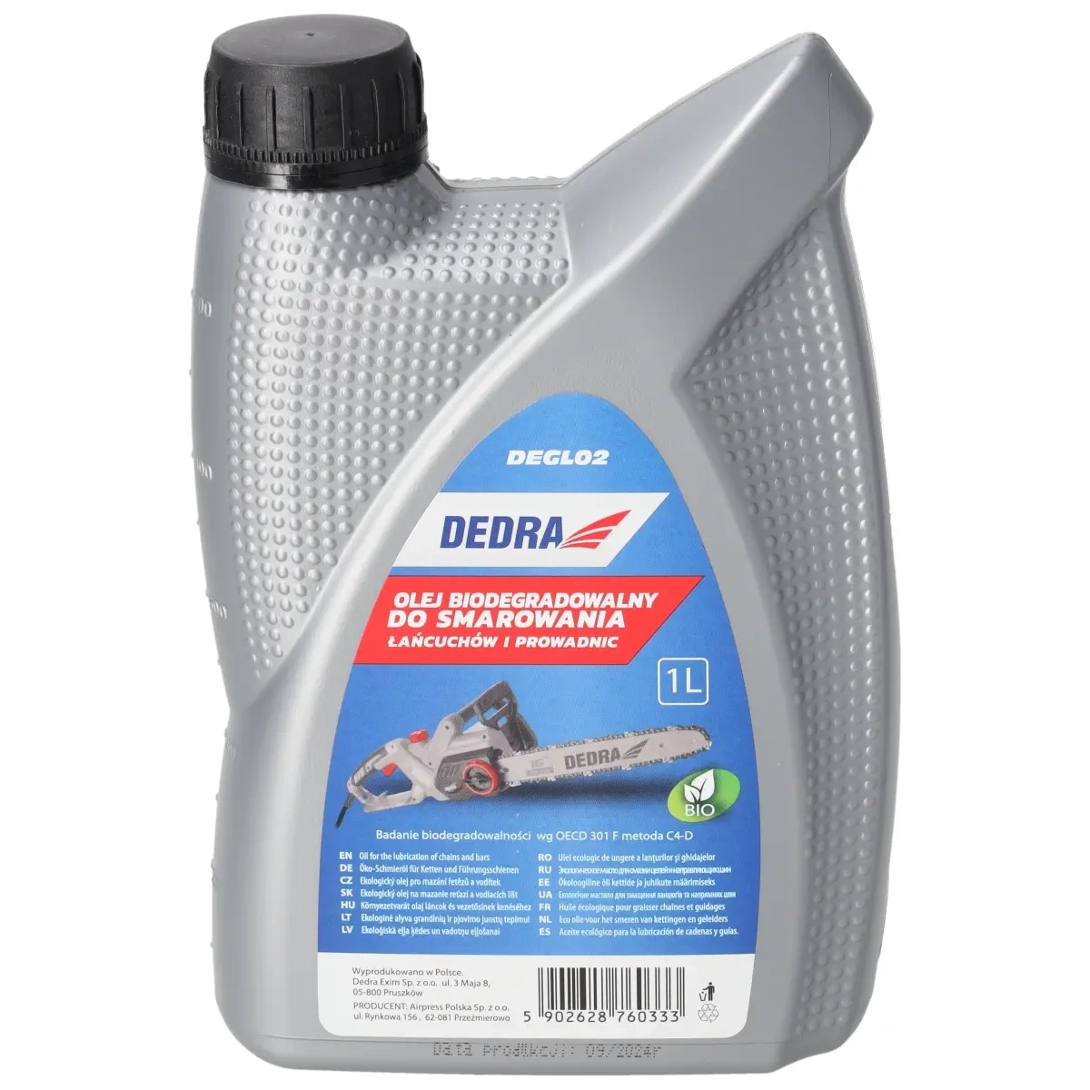 DEDRA DEGL02 Organic Chain and Guide Bar Oil for Chainsaws, 1 L