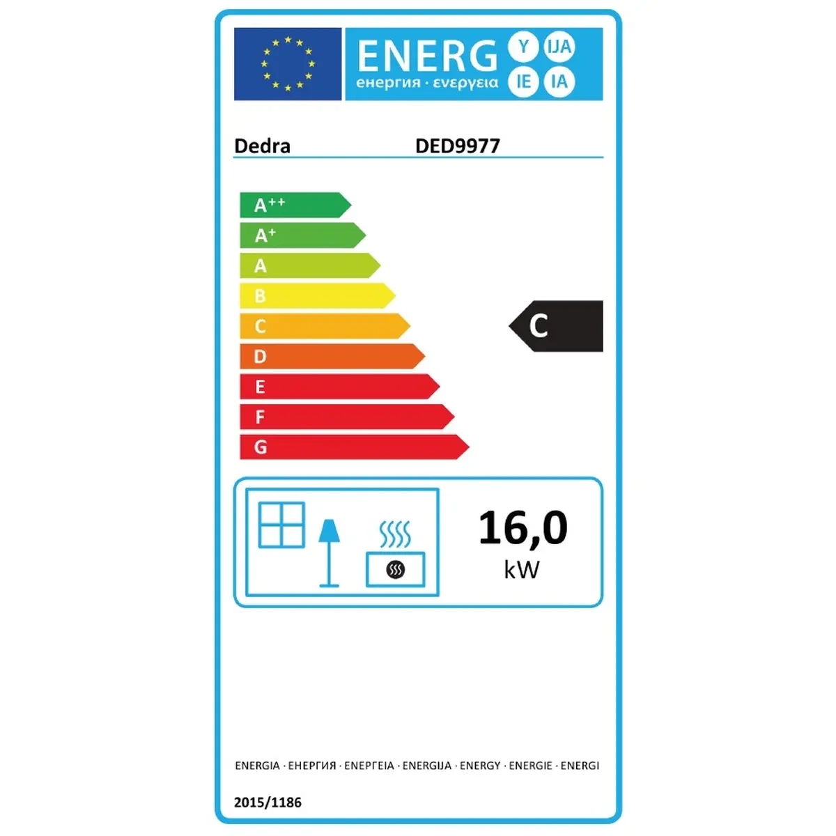Etykieta energetyczna nagrzewnicy olejowej na podczerwień 16kW