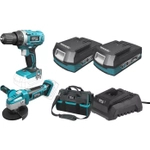 18V CORDLESS SET, DEDRA SAS+ALL DED7013 DRILL/DRIVER, 125MM ANGLE GRINDER, 2X 2.0AH BATTERIES, CHARGER, 16" BAG