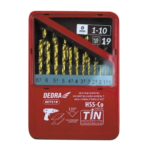 Dedra WITS19 Zestaw wierteł do metalu kobaltowych HSS-Co TiN 135° 1-10 mm 19 szt.