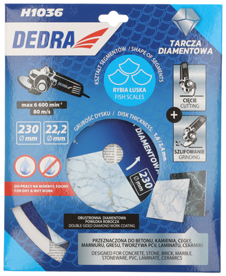 DEDRA H1036 Tarcza diamentowa 230mm Łuska/Rybia Łuska do betonu gresu ceramiki 22,2mm