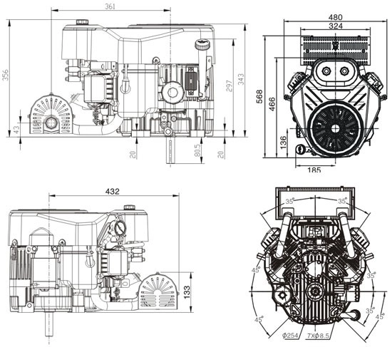 LONCIN LC2P80F motor pro traktor V-TWIN LONCIN 2P80 V2 benzínový motor 25 hp 764 cm3 DVOUKOLÍKOVÝ VERTIKÁLNÍ VENTILOVÝ HŘÍDEL 25,4 mm MOTOR HONDA , VANGUARD , BRIGGS , KOHLER, KAWASAKI - EWIMAX - OFICIÁLNÍ DISTRIBUTOR - AUTORIZOVANÝ PRODEJCE LONCIN
