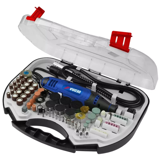 MINI GRINDER, STRAIGHT GRINDER DEDRA DED7944Z2 135W - SET WITH ACCESSORIES 215 PCS, CASE