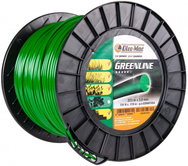 OLEO-MAC Green Line 3mm / 223 m cutting line. FOR SCYTHE PROFILE ROUND SPOOL - OFFICIAL DISTRIBUTOR - AUTHORIZED OLEO MAC DEALER