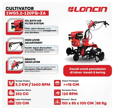 LONCIN 1WG5.2-120FQ-ZA SPRELINER Soil Aerator 10 HP / 103cm - EWIMAX - OFFICIAL DISTRIBUTOR - AUTHORIZED DEALER LONCIN