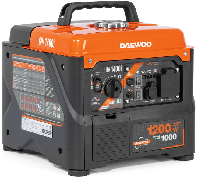 DAEWOO GDA 1400i Invertorový generátor 230V 1,2kW - OFICIÁLNÍ DISTRIBUTOR - AUTORIZOVANÝ PRODEJCE DAEWOO