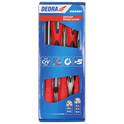DEDRA 06A091 Sada šroubováků, 5 ks. magnetická ocel CrV SL PH
