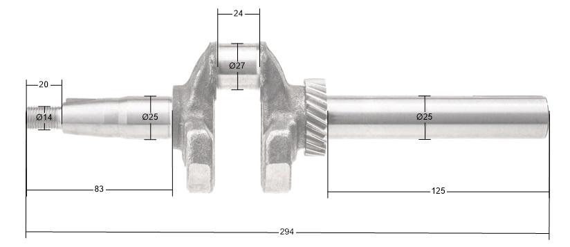 Wał korbowy Rato RV225 — rysunek wymiarowy