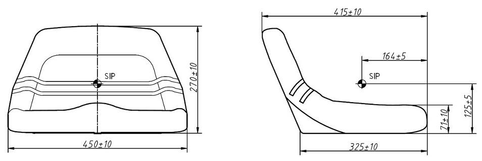 Siedzenie operatora 170006 – rysunek gabarytów boczny i przedni