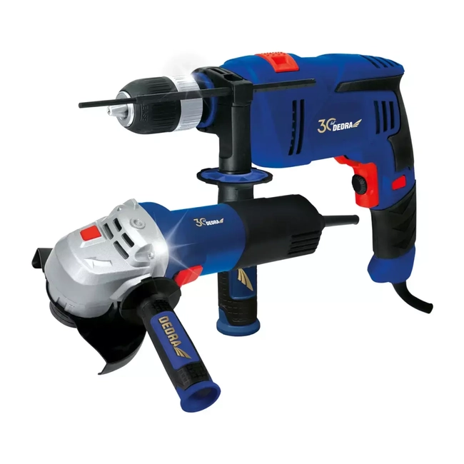 POWER TOOL KIT - IMPACT DRILL 900W, 0-2800 RPM, 13MM SELF-CLAMPING CHUCK AND ANGLE GRINDER 950W, 125MM