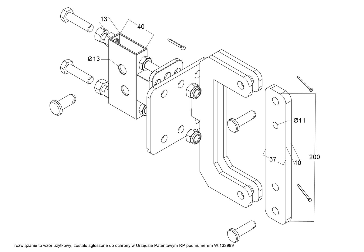 Łącznik przystawek Cedrus GLX640 CEDRGL60 - schemat konstrukcji