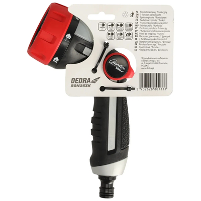 DEDRA 80N253K Pistolet zraszający 7-funkcyjny, zraszacz ogrodowy 1/2 THUMB CONTROL