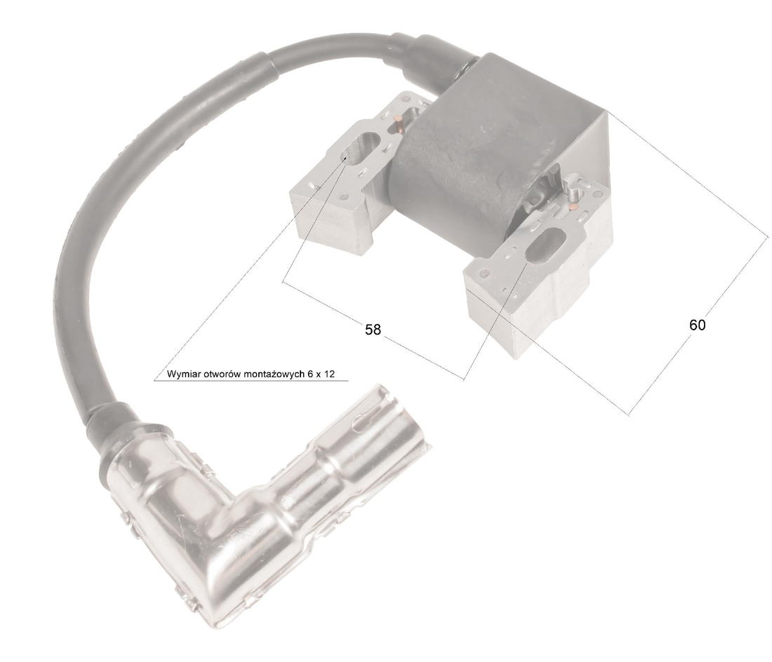 Wymiary montażowe cewki zapłonowej Loncin LC2V80 (T231) – cylinder 2 prawy