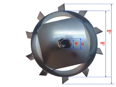 KOŁA ŁOPATKOWE METALOWE ŻELAZNE DO GLEBOGRYZARKI MASTERCUT HSDT80 OŚ 28mm  ŚREDNICA 360mm