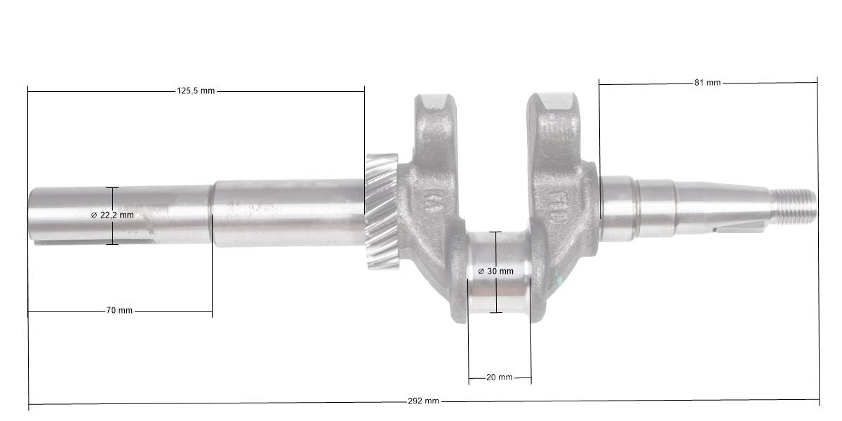 Wał korbowy Zongshen XP200A 6,5HP 22,2mm 70mm 100003840 - widok z wymiarami