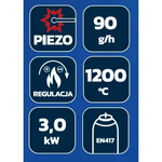 Gas burner with PIEZO ignition, flexible nozzle, 3kW