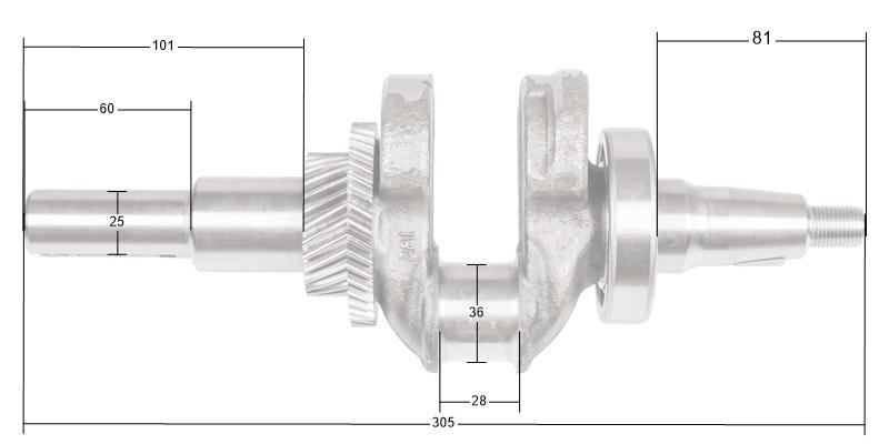 Wał korbowy Loncin G340F G390F LC188F 130290067-0001 – wymiary i czopy