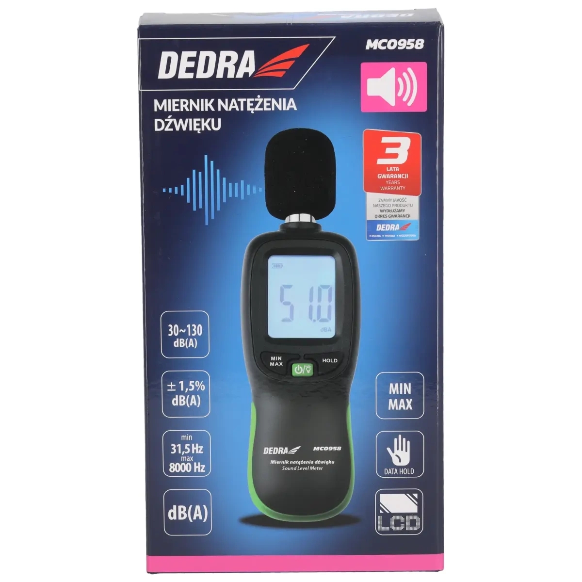 Miernik natężenia dźwięku DEDRA MC0958 - opakowanie producenta