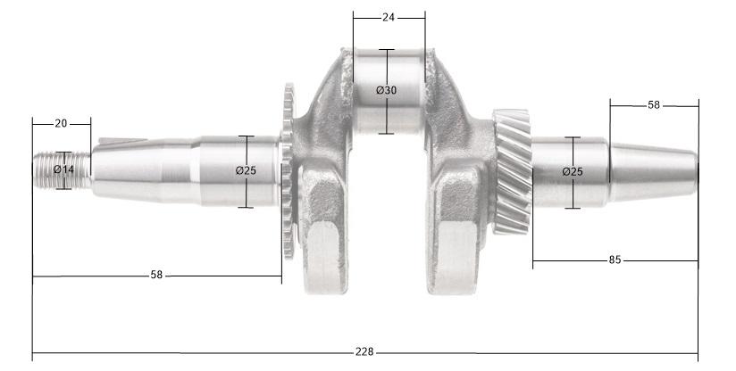 Wał korbowy Rato R210 – rysunek z wymiarami